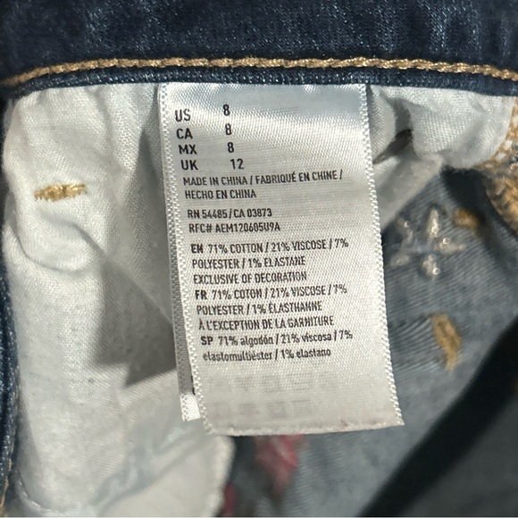 American Eagle Denim Shorts Womens 8 - Hi Rise Shortie Floral Dark Wash Ripped - Picture 6 of 14